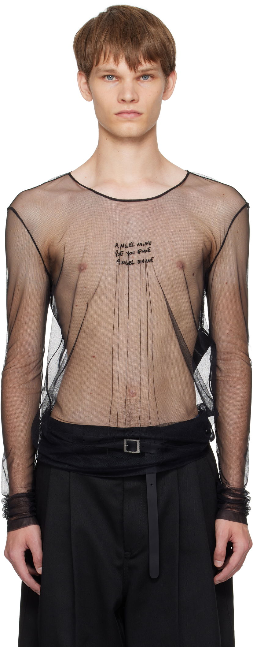 Тениска Ann Demeulemeester Ann Demeulemeester 'Angel Divine' Sheer Long Sleeve T-Shirt Черно | B0013163-FA585-099