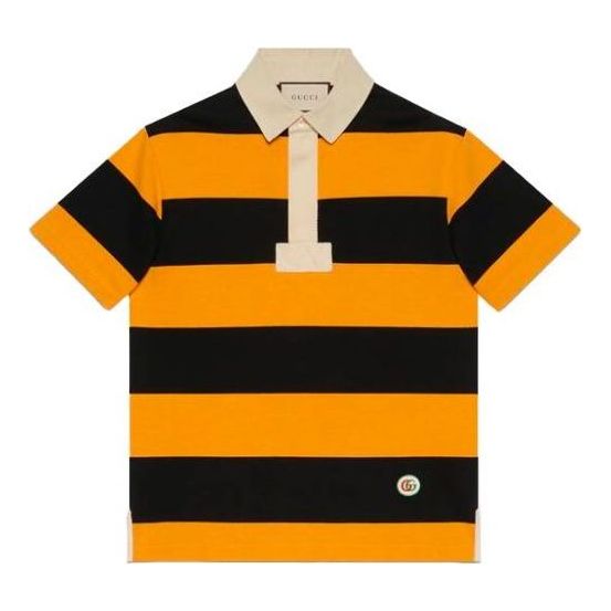 Поло тениска Gucci Striped Cotton Polo with Patch Жълто | 645251-XJC6F-7121