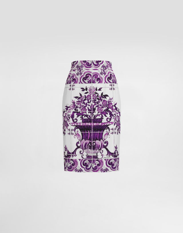 Dolce & Gabbana Majolica Print Silk Fitted Skirt