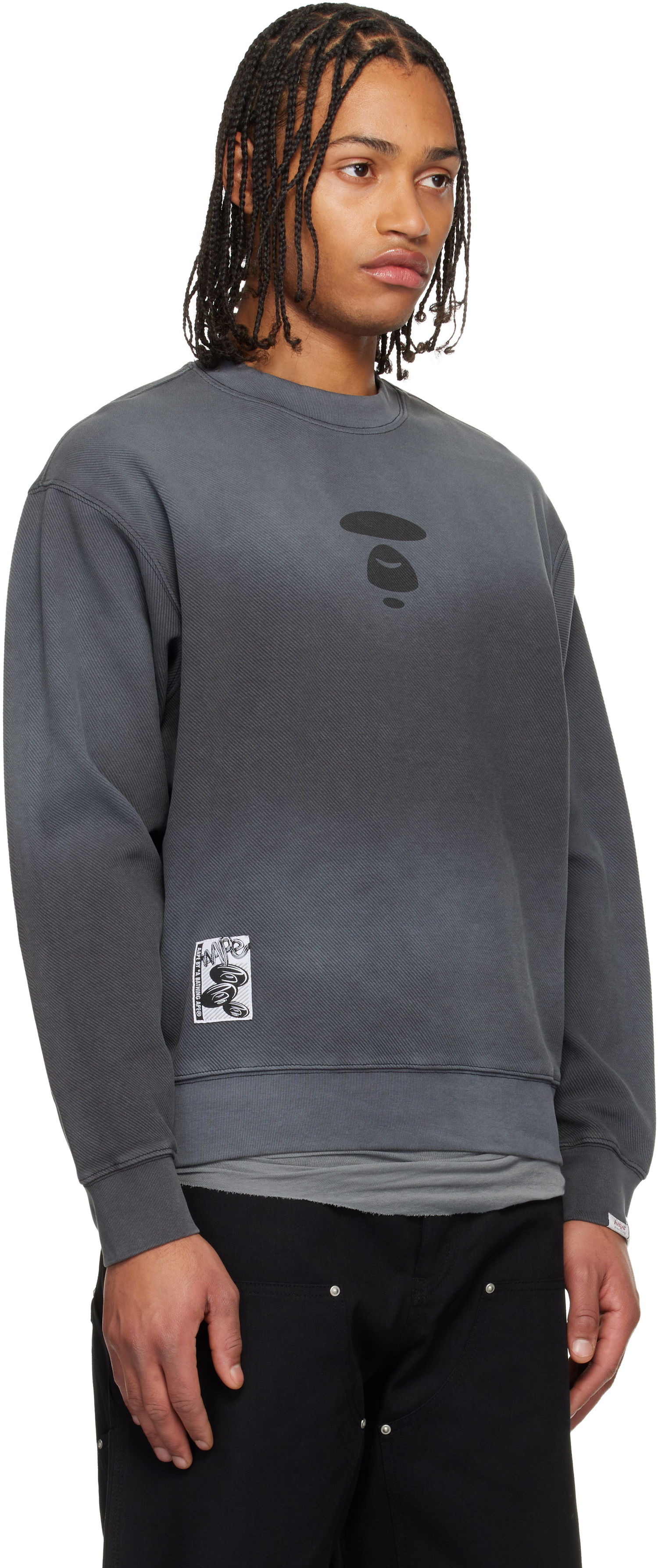 Суитчър AAPE by A Bathing Ape Moonface Diagonal Ribbed Crew Neck Sweatshirt Сиво | AAPSWMC381XXPBKL, 1