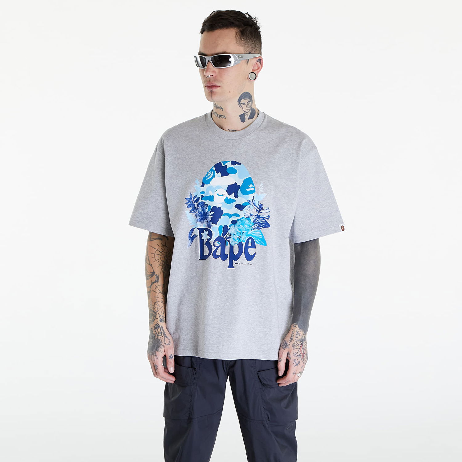 Тениска BAPE A BATHING APE Flora Big Ape Head Relaxed Fit Tee Gray Сиво | 001TEK301312M GRA, 0