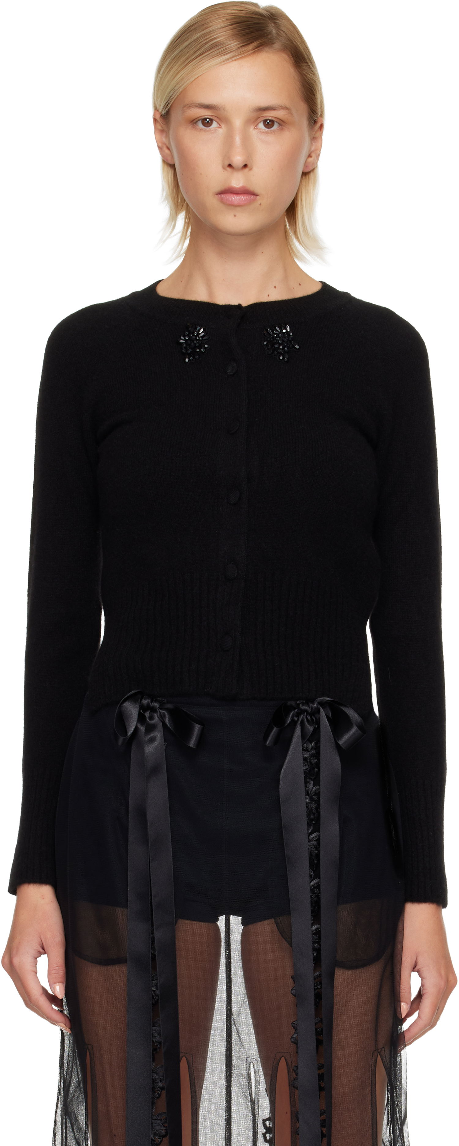 Пуловер Simone Rocha Simone Rocha Embellished Cashmere Cardigan Черно | COMK3B 0667, 0