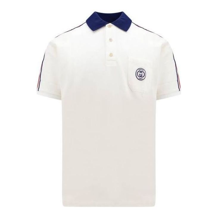 Поло тениска Gucci Interlocking G Stripe Polo Shirt Бяло | 753078-XJFTN-9733