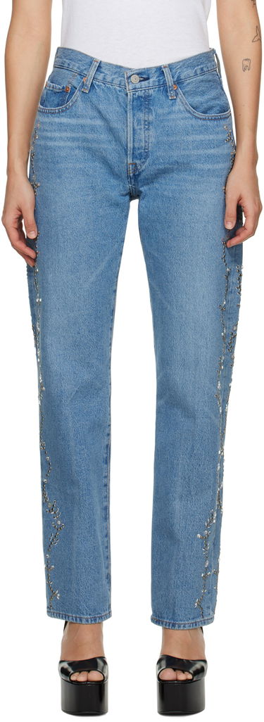 Дънки Anna Sui Exclusive Embroidered Straight Leg Jeans Синьо | 0123F40, 0