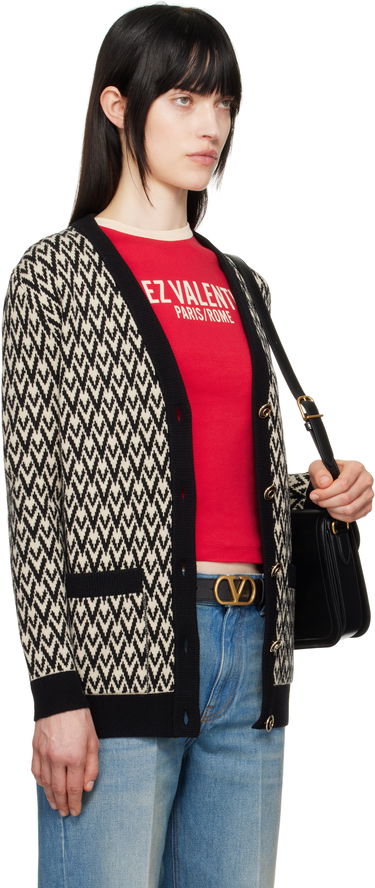 Пуловер Valentino Valentino 'Toute La V' Chevron Knit Cardigan Бежово | 6B3KA09A929, 1