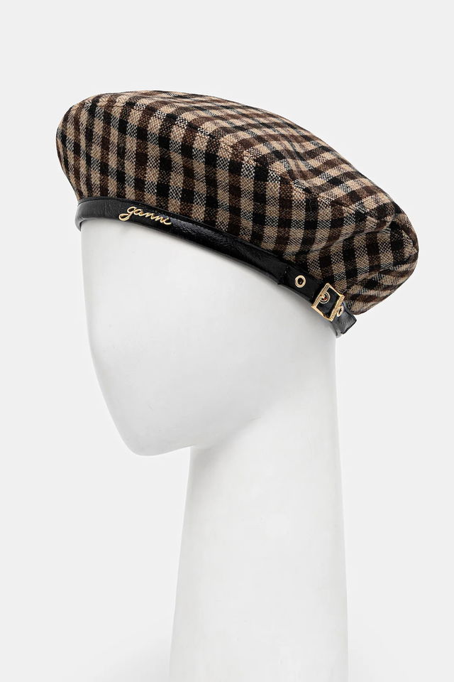 Checked Wool Mix Beret