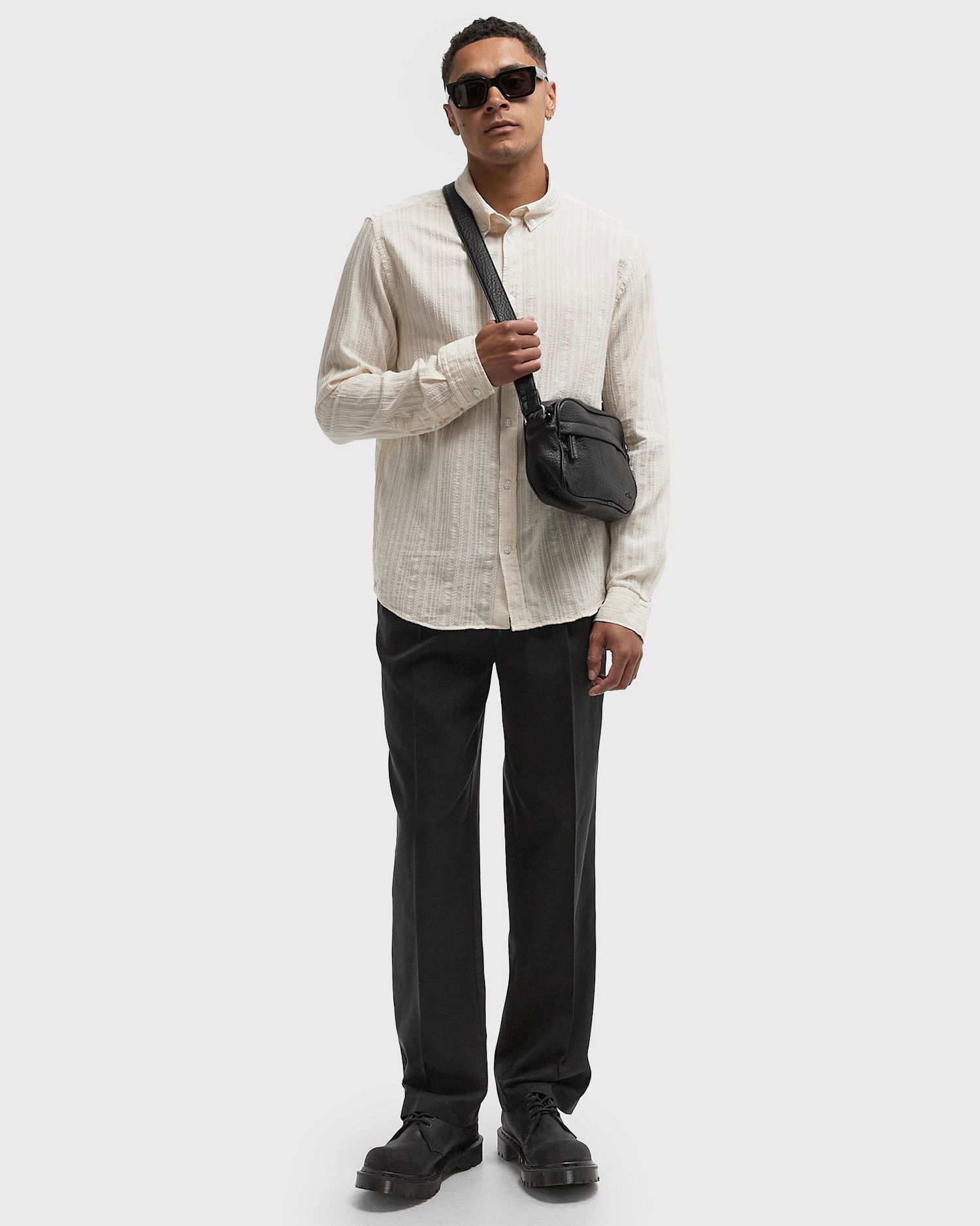 Риза Les Deux Konrad Stripe Textured Button-Down Shirt Бяло | 1000067-215, 1