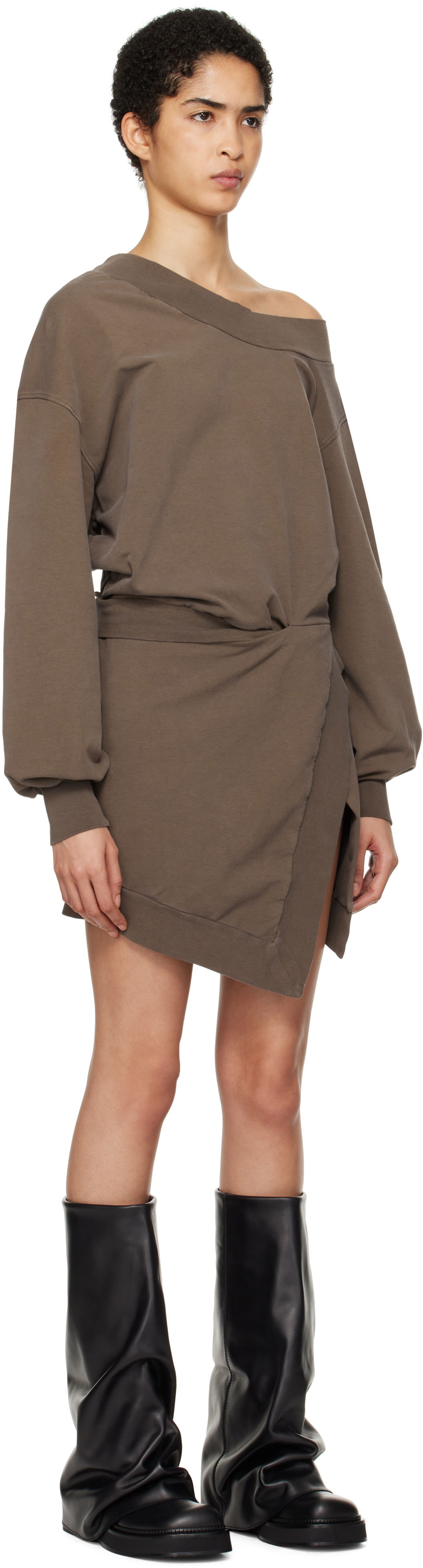 Pокля The Attico Attico Off-Shoulder Draped Sweater Mini Dress Кафяво | 250WCA00397 JJF006AA, 1