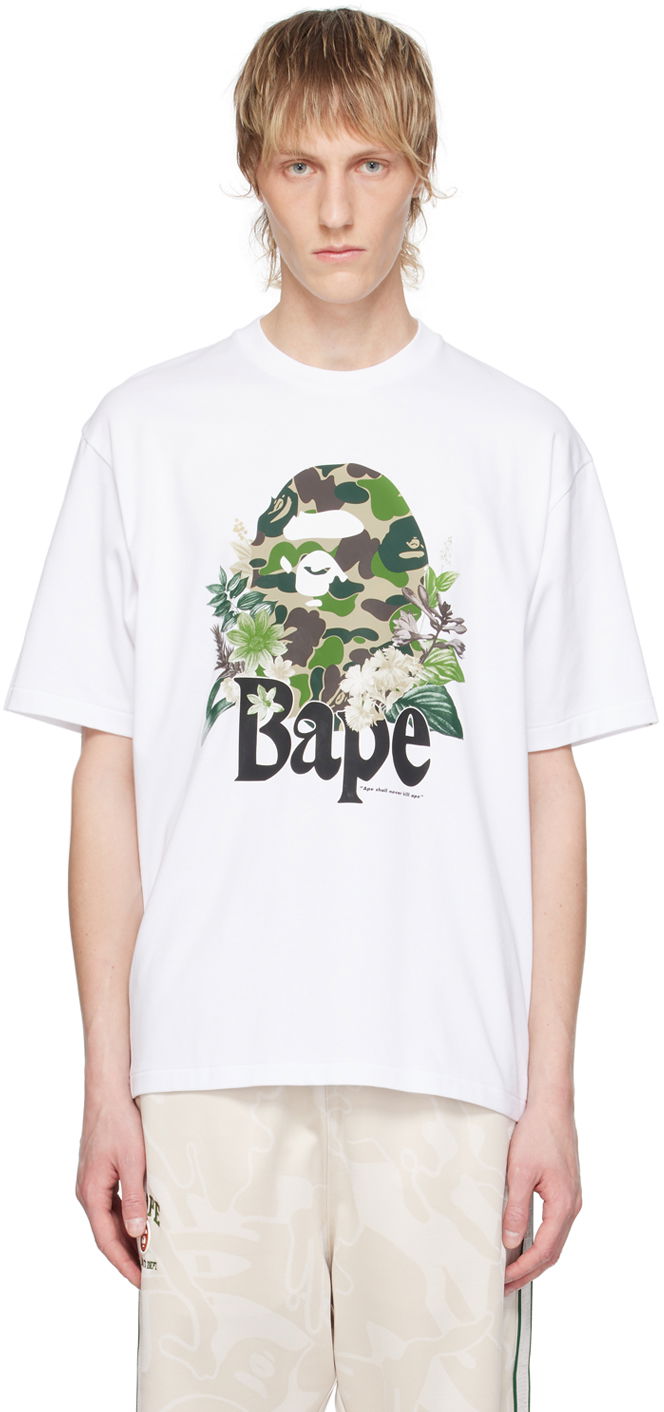 Тениска BAPE BAPE White Flora Big Ape Head T-Shirt Бяло | 001TEK301312M