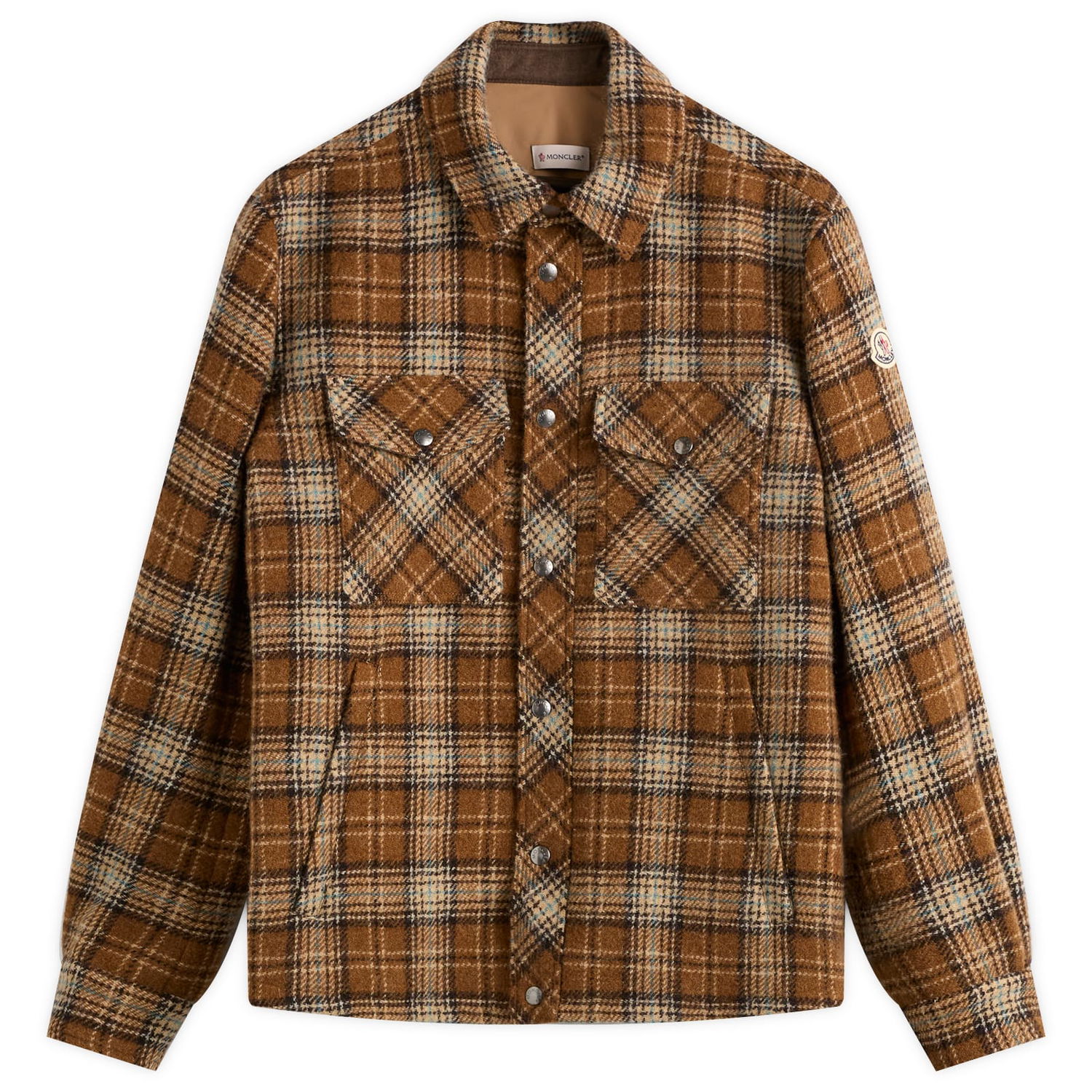 Риза Moncler Men's Stud Button Check Overshirt, Size Large Кафяво | 2F000-23-598X5-F22, 0