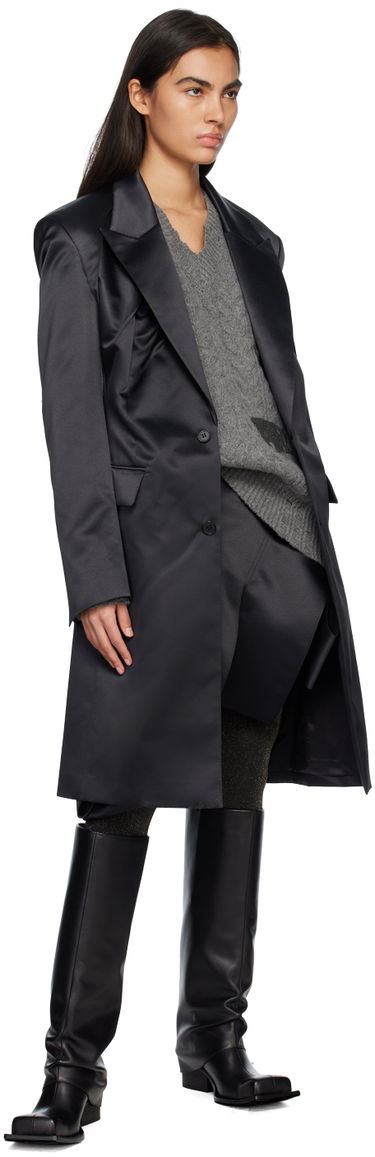 Палта We11done Single-Breasted Satin Coat Черно | WD-CT1-23-043-W-BK, 3