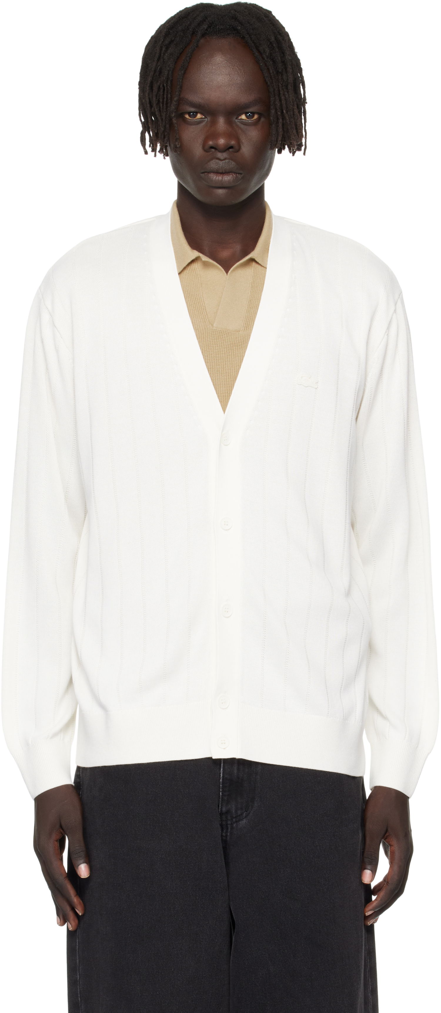 Пуловер Lacoste Fluid Rib Knit Cardigan Бяло | AH5338_70V, 0