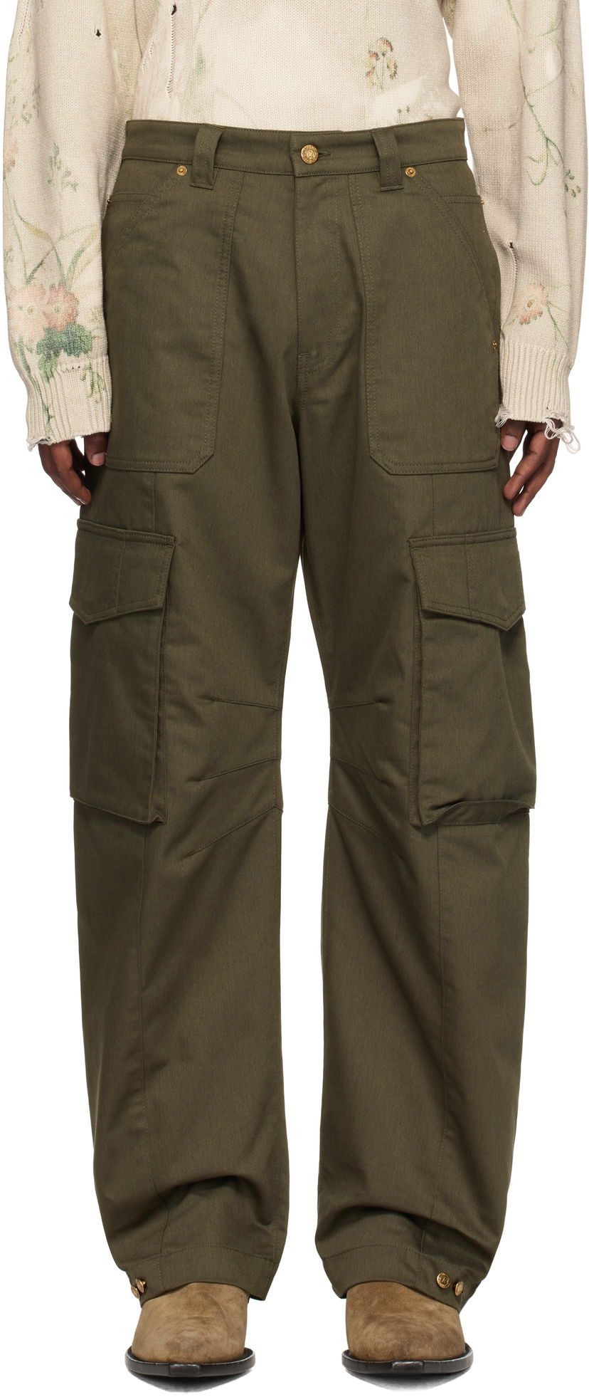 Карго панталони Golden Goose Wide-Leg Cargo Pants Зелено | GMP01868.P001558.35548