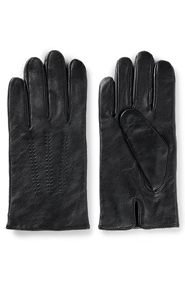 Touchscreen-Friendly Leather Gloves with Metallic Logo Lettering