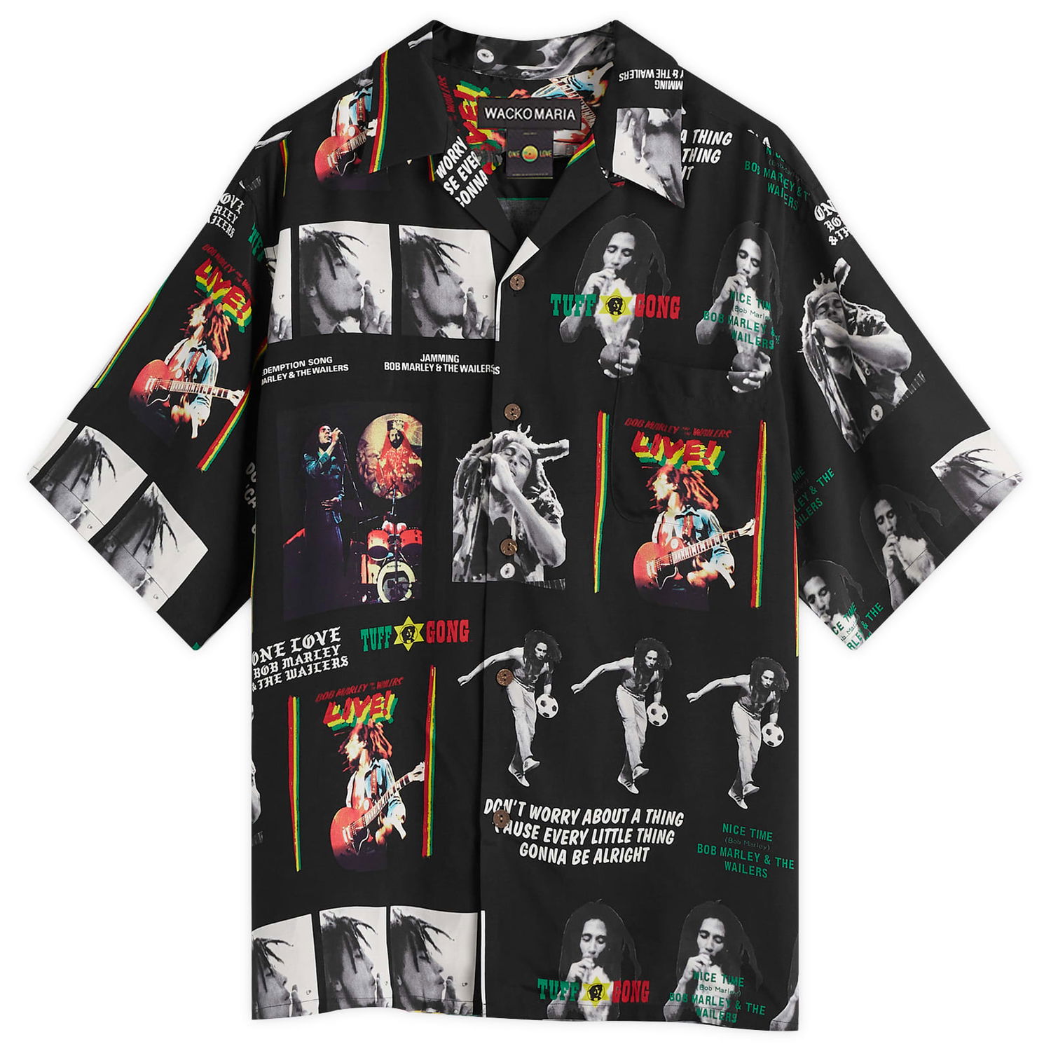 Риза WACKO MARIA Bob Marley Type-1 Hawaiian Shirt Черно | BOBMARLEY-WM-HI09-BLK, 0
