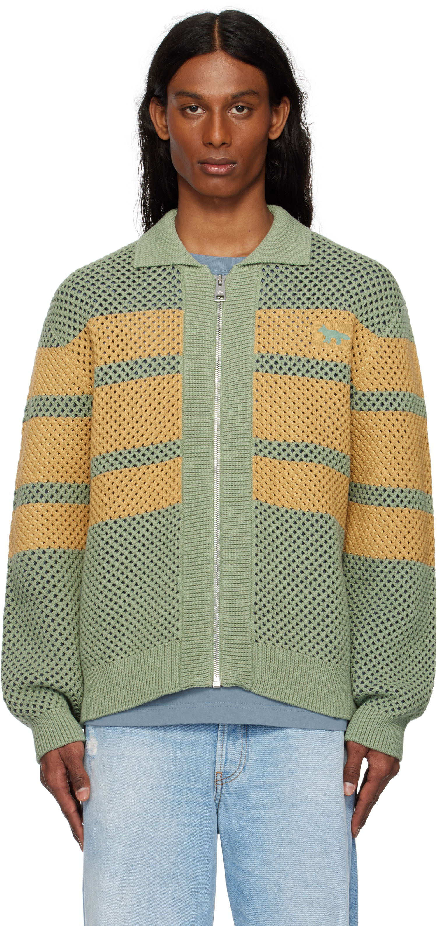 Яке MAISON KITSUNÉ Maison Kitsuné Striped Mesh Blouson Jacket Зелено | OM02136KT1125, 0