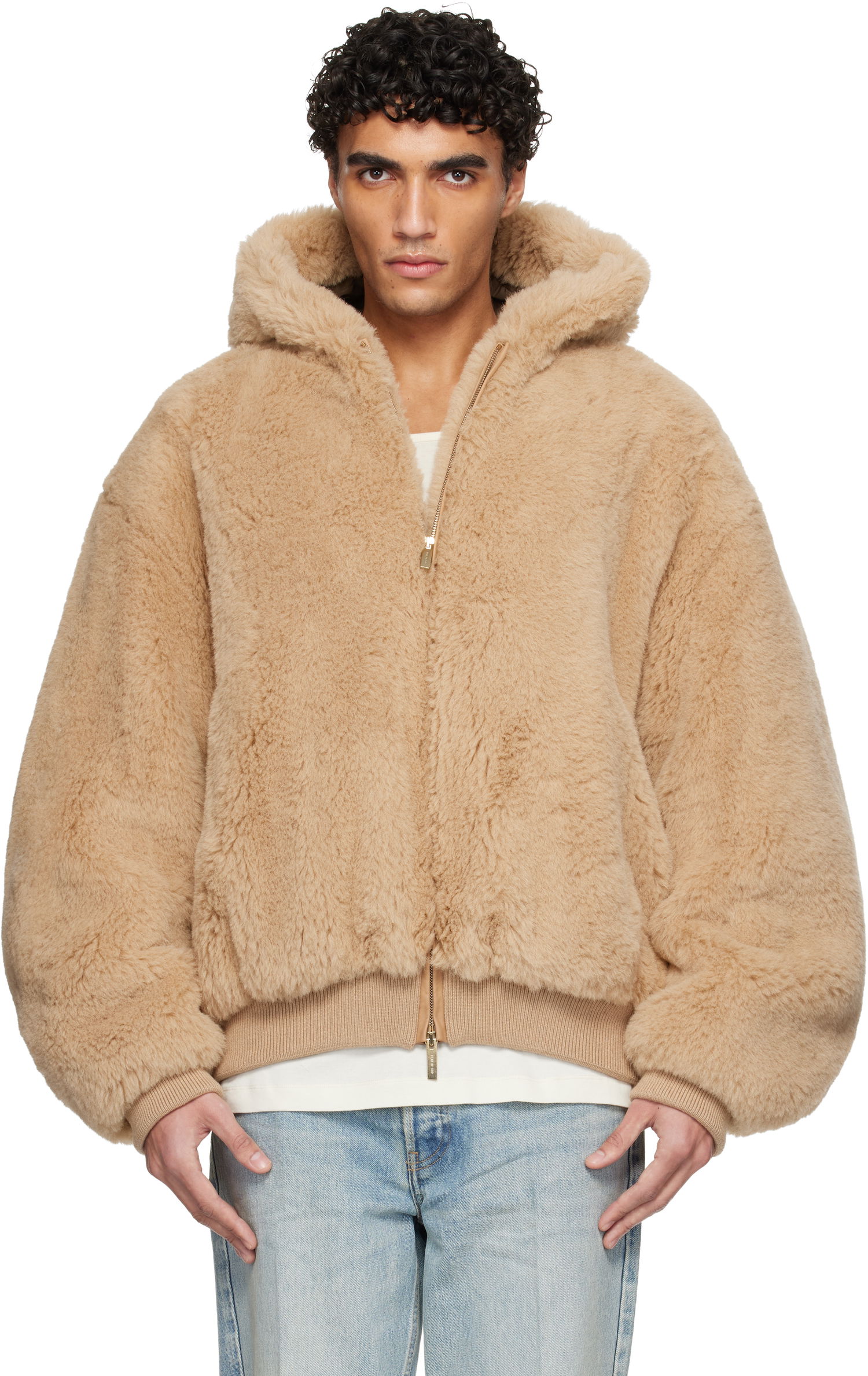 Яке бомбър Fear of God Alpaca Hooded Bomber Jacket Бежово | FG25FW50-506TES-237, 0