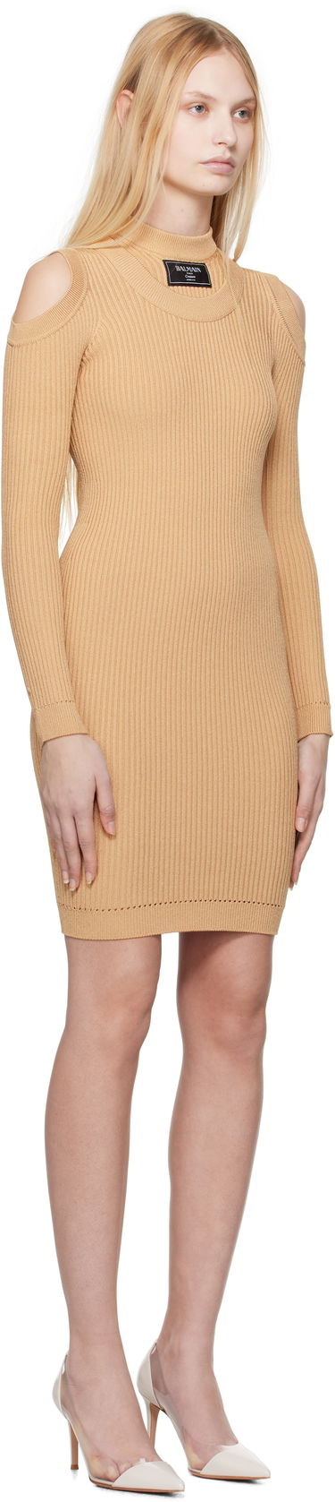 Pокля Balmain Balmain Shoulder Cut Knit Minidress Бежово | EF1R8291KI10, 1