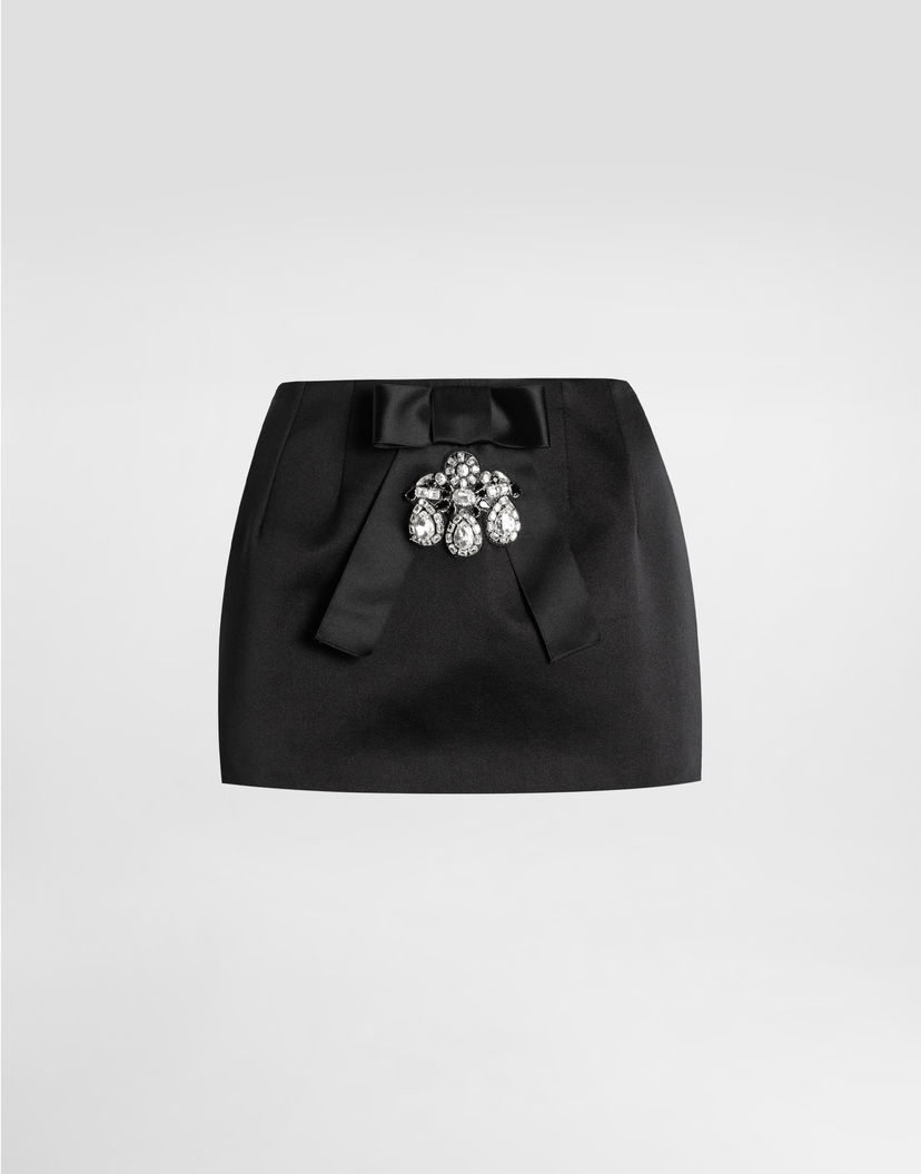 Пола Dolce & Gabbana Dolce & Gabbana Duchesse Mini Skirt with Jeweled Bow Черно | F4DA2ZFUM3RN0000