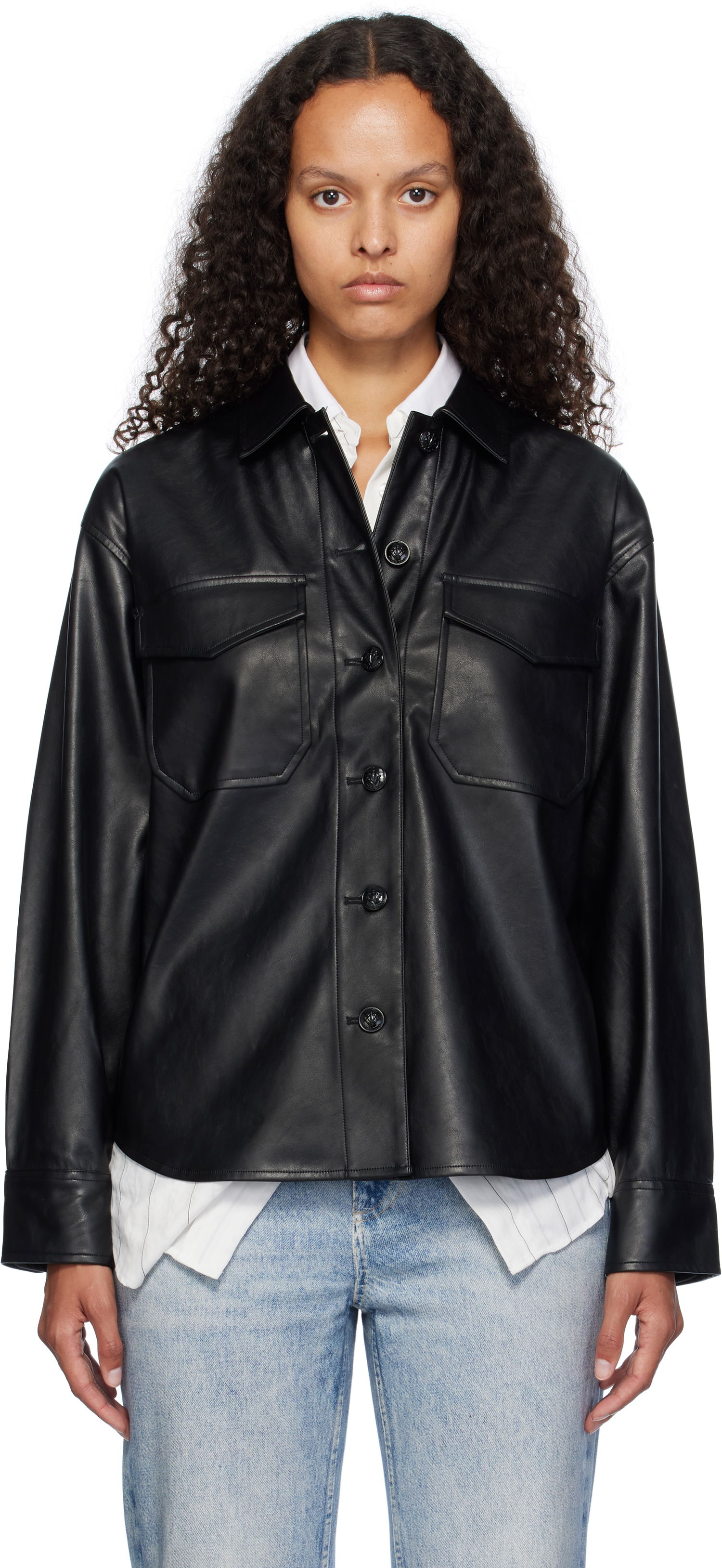Риза rag & bone Rag & Bone Camilla Faux-Leather Shirt Черно | WCW24FA001GR01, 0