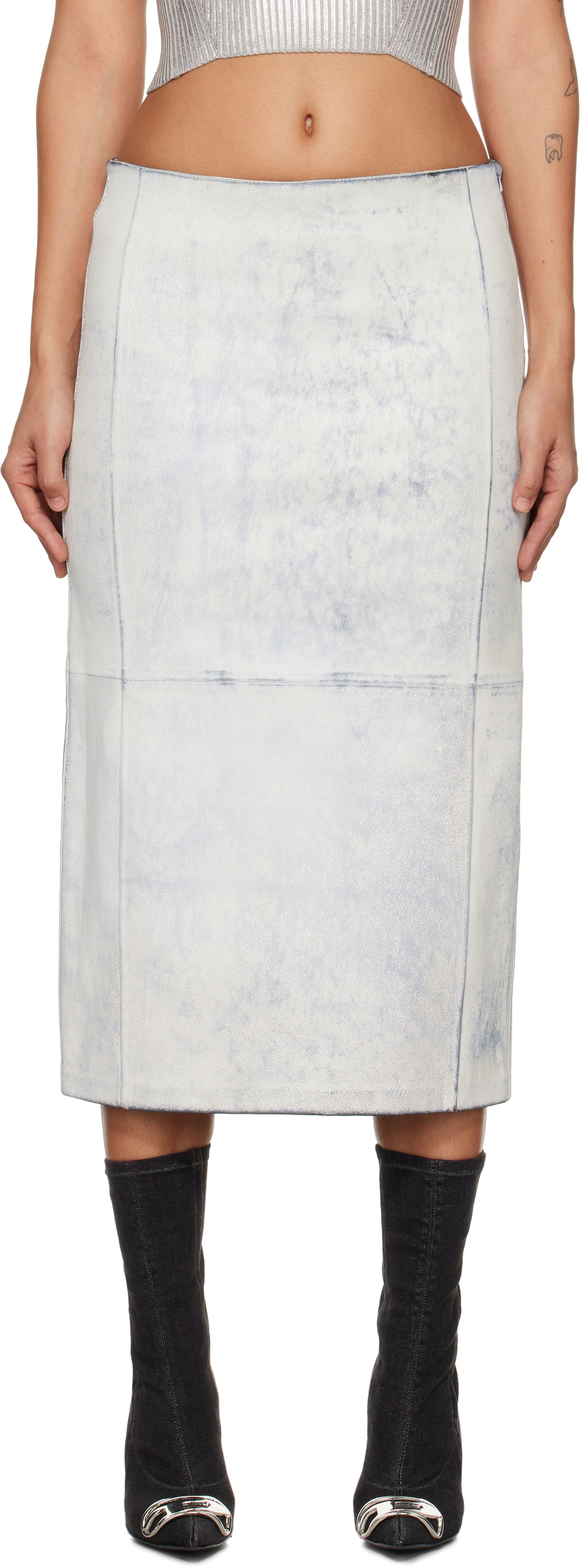 Пола Diesel Leather Midi Skirt Бяло | A14483 0QJAL, 0
