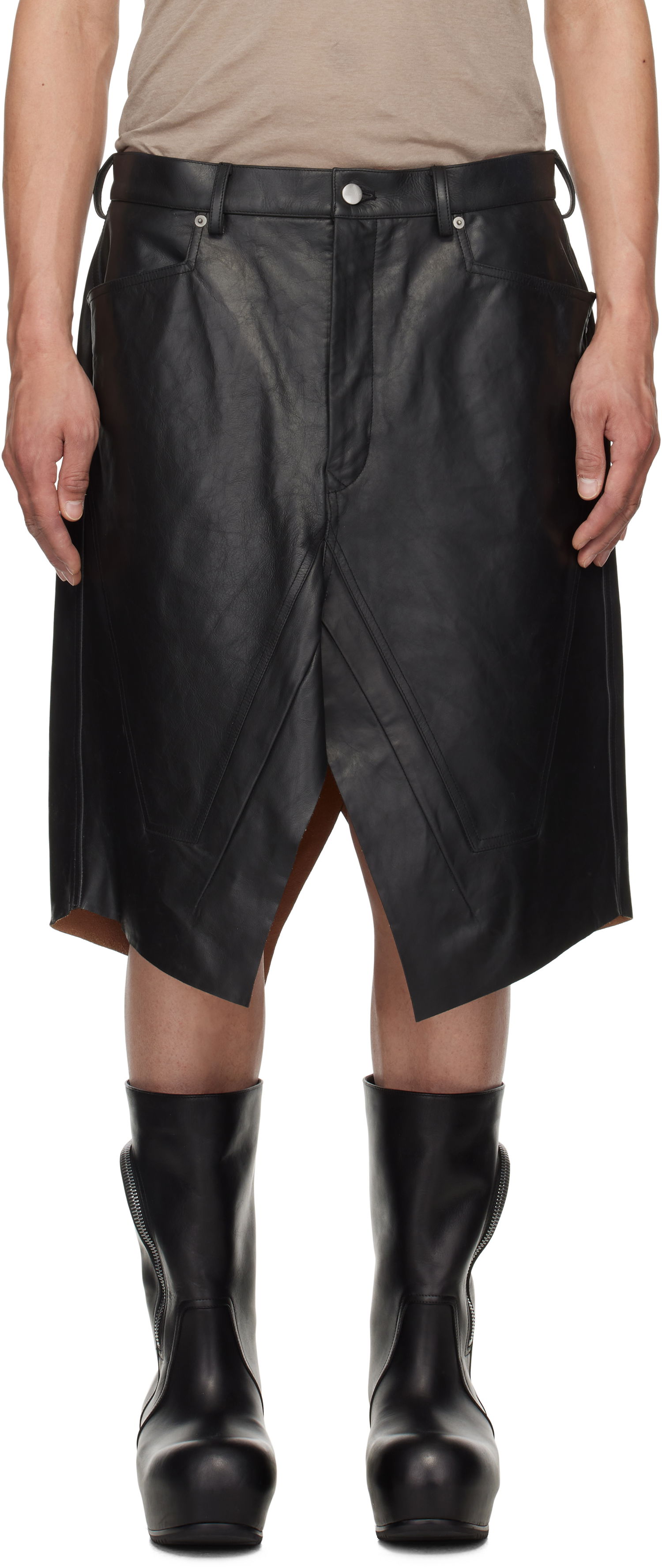 Пола Rick Owens Rick Owens Hollywood Leather Skirt Черно | RU01E5345 LTP, 0