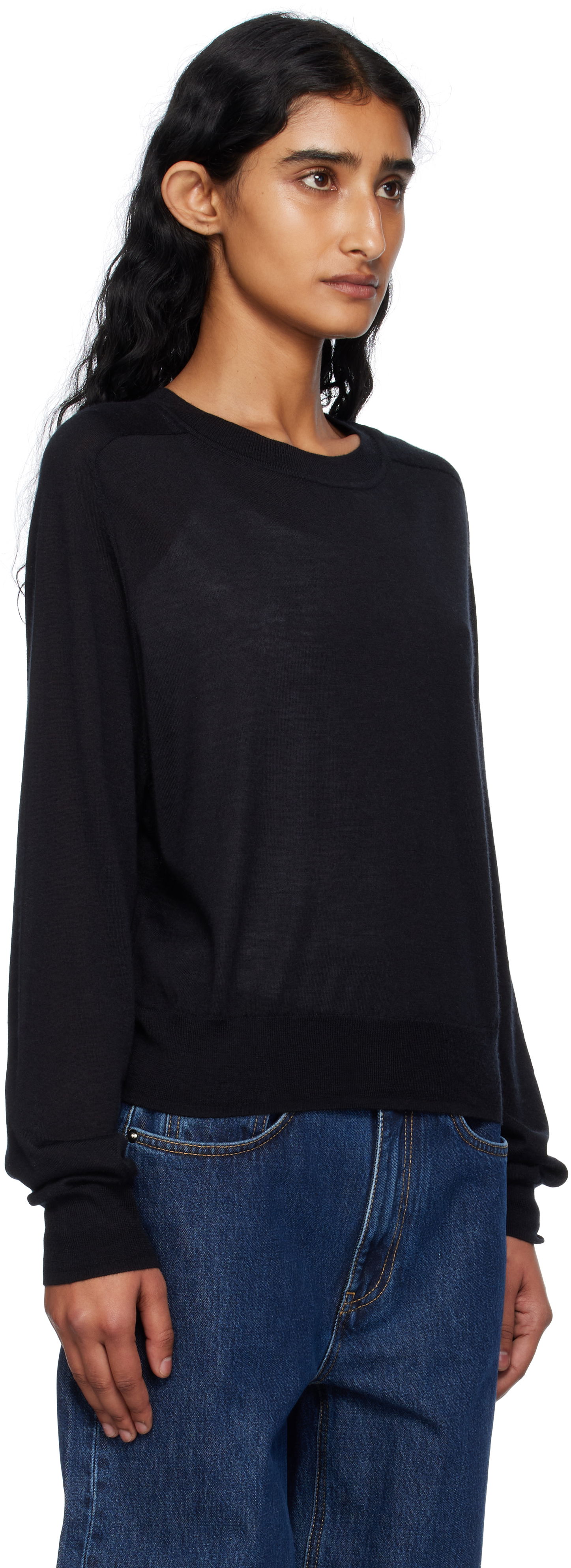 Пуловер Loulou de Saison Loulou de Saison Angus Cashmere Crew Neck Sweater Черно | ANGUS, 1