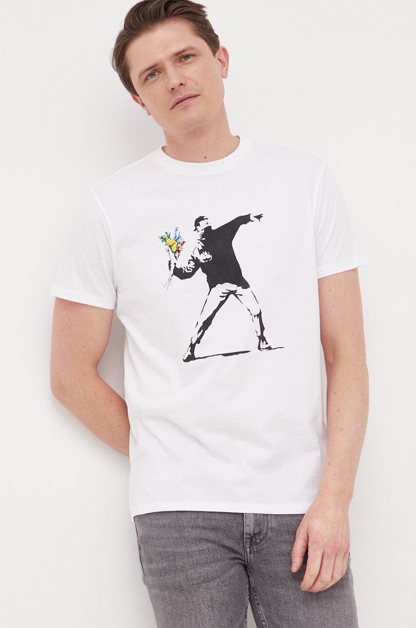Тениска GUESS Banksy x GUERSS Cotton Tee Бяло | M3GI68.K9RM3, 0