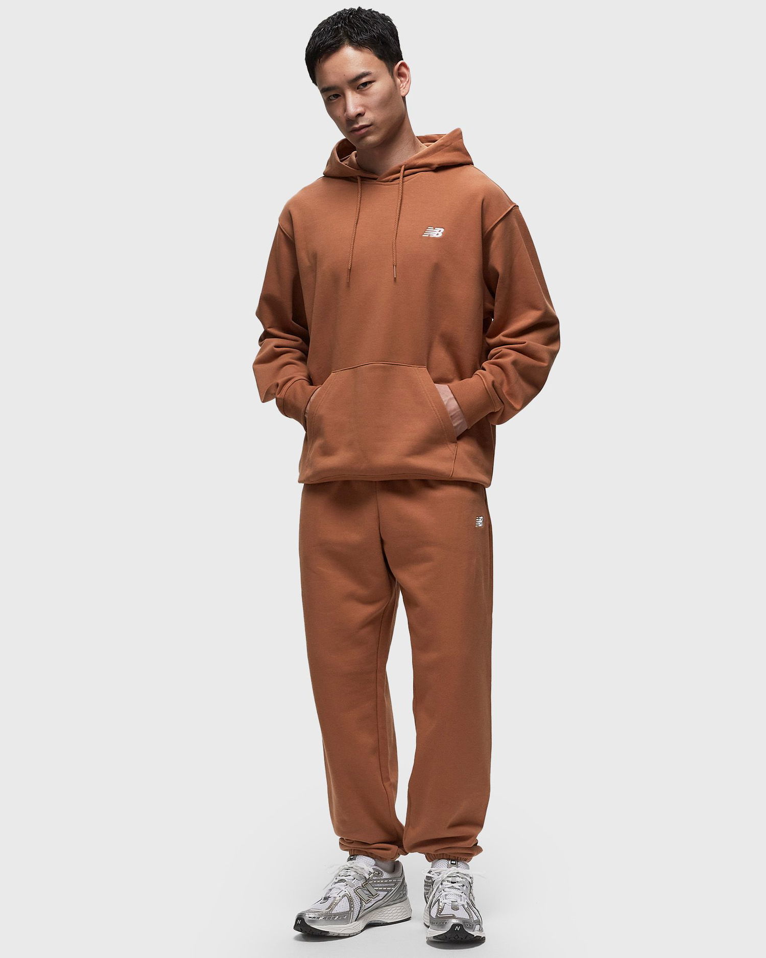Суитчър New Balance Small Logo French Terry Hoodie Кафяво | MT41508-WUT, 1