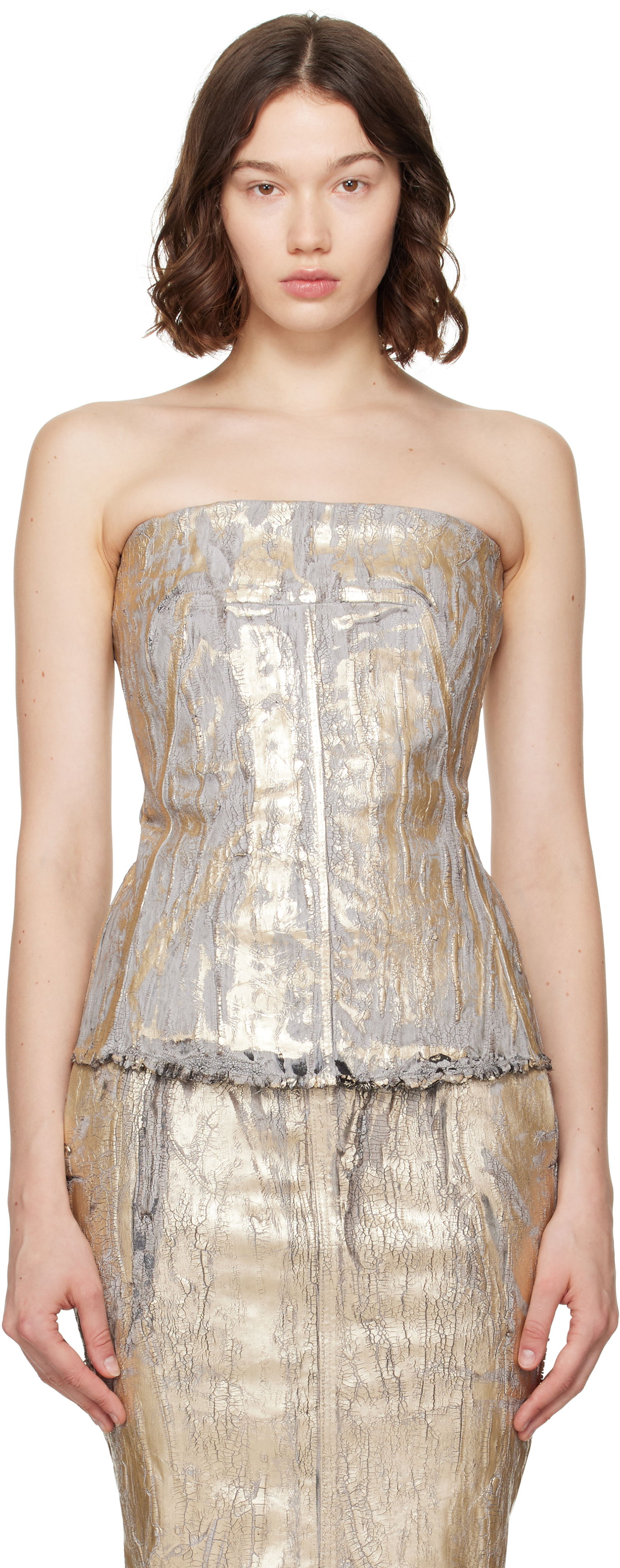 Потник Rick Owens Rick Owens Megacrust Stretch Denim Lido Bustier Top Металик | RO01E7127 SGMC, 0
