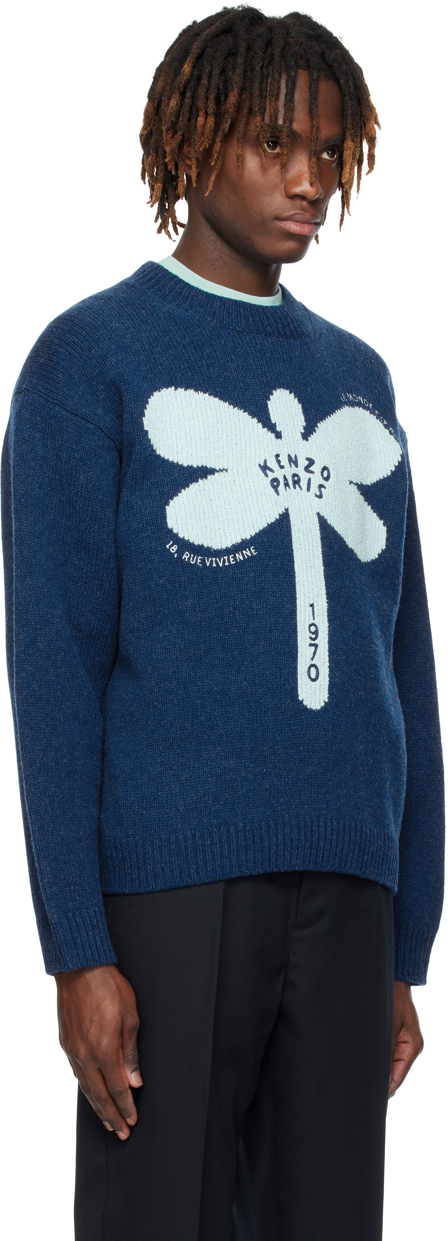 Пуловер KENZO Kenzo Paris 'KENZO Dragonfly' Embroidered Wool Sweater Синьо | FF55PU7163CA, 1