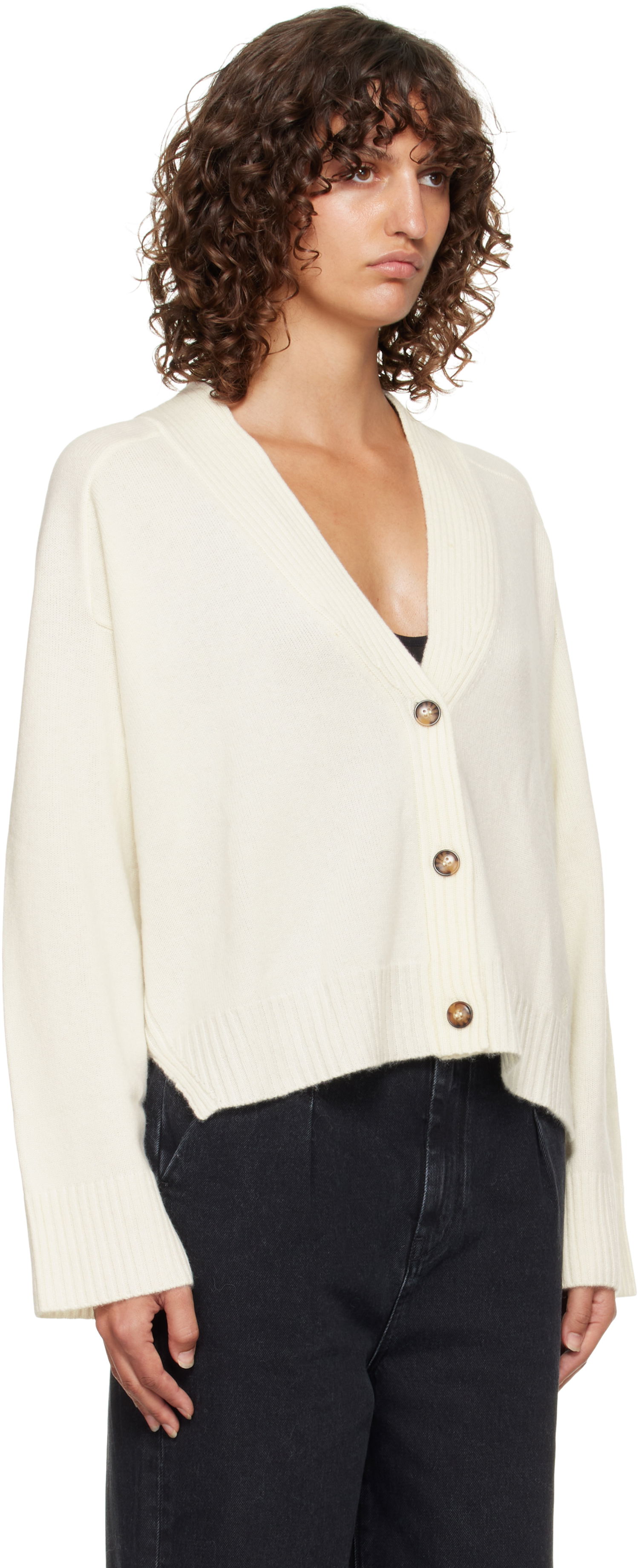 Пуловер Loulou de Saison Loulou de Saison Kaia Ribbed Neckline Cardigan Бяло | KAIA LDS, 1