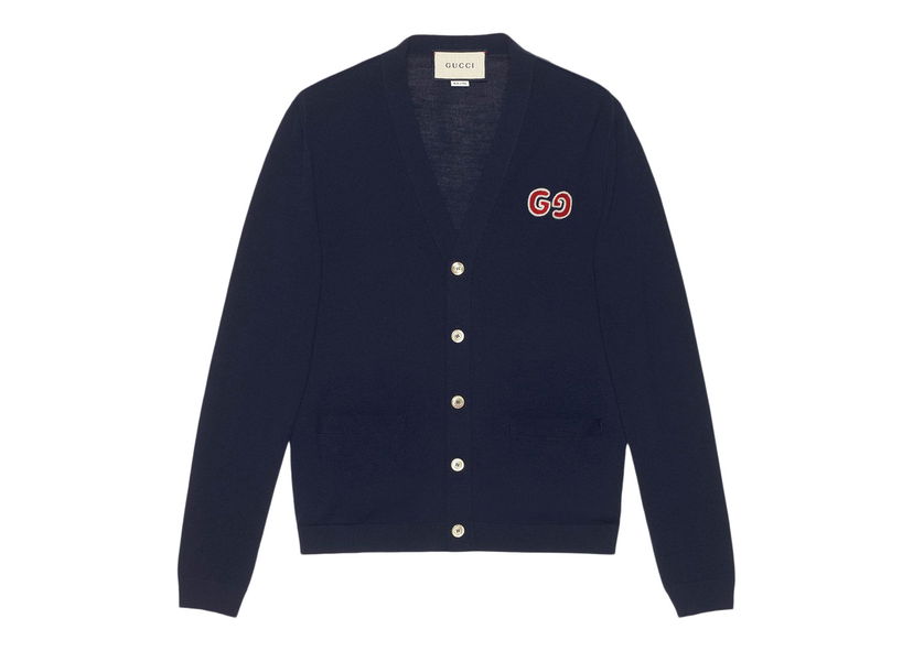 Пуловер Gucci GG Logo Patch Cardigan Dark Blue Тъмно синьо | 576815 XKA0W 4440