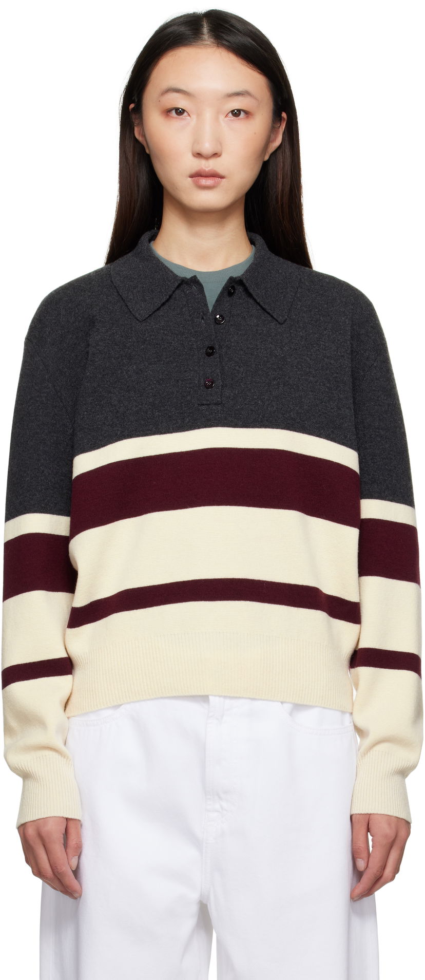 Пуловер Róhe Róhe Compact Knitted Striped Polo Сиво | 416-23-233