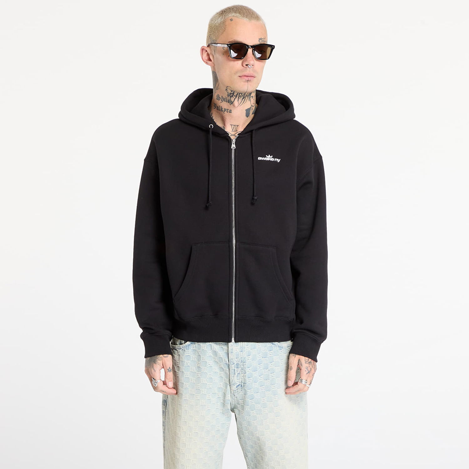 Суитчър Awake NY Awake NY Crown Logo Full-Zip Hoodie L Черно | AWK-FW25-HD003-BLK, 0