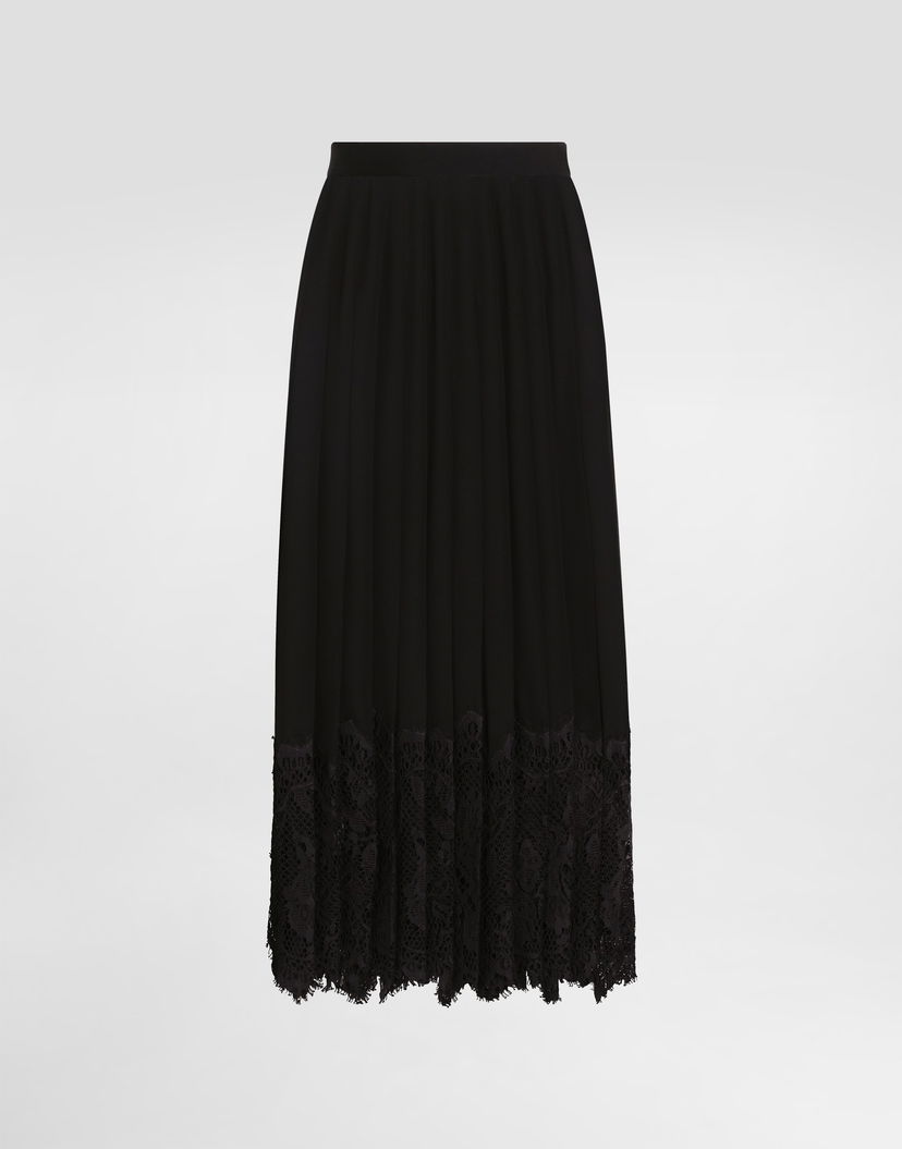 Пола Dolce & Gabbana Dolce & Gabbana Pleated Chiffon Midi Skirt with Lace Trim Черно | F4C6ATFUSNWN0000