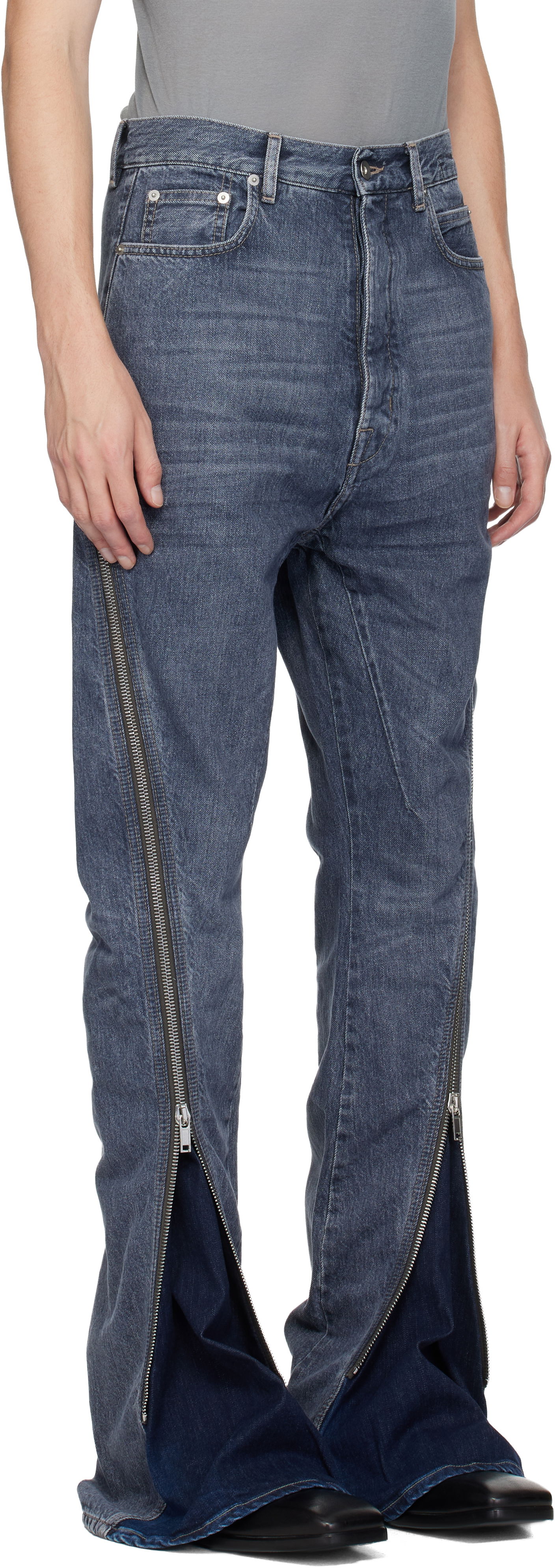 Дънки Rick Owens DRKSHDW Concordians Bolan Banana Zipped Denim Jeans Синьо | DU02E7363 DGY, 1