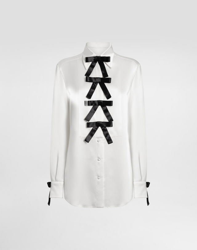 Ribbon Bow Embellished Silk Shirt
