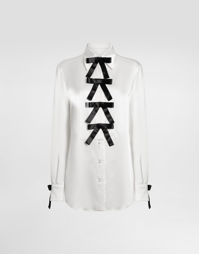 Риза Dolce & Gabbana Ribbon Bow Embellished Silk Shirt Бяло | F5S82TFU1AUW0800