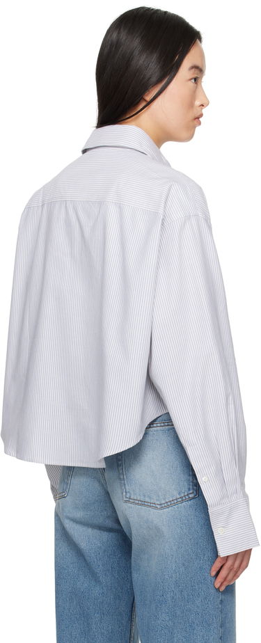 Риза AMI Cotton Cropped Oversized Striped Button-Down Shirt Синьо | USH123.CO0087, 2