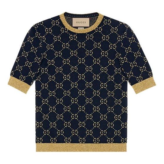 Пуловер Gucci Gucci GG Cotton Silk Short Sleeve Top Синьо | 526759-X9W83-4921