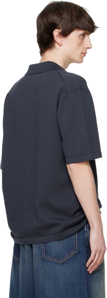 Поло тениска MAISON KITSUNÉ Maison Kitsuné Fox Head Embroidered Knitted Polo Тъмно синьо | OM00205KT1135, 2