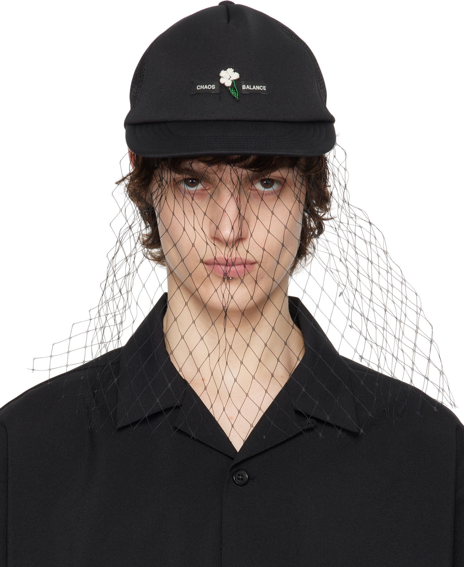 Шапка с козирка UNDERCOVER UNDERCOVER Beaded Appliqué Baseball Cap with Veil Черно | UC1E4H04, 0