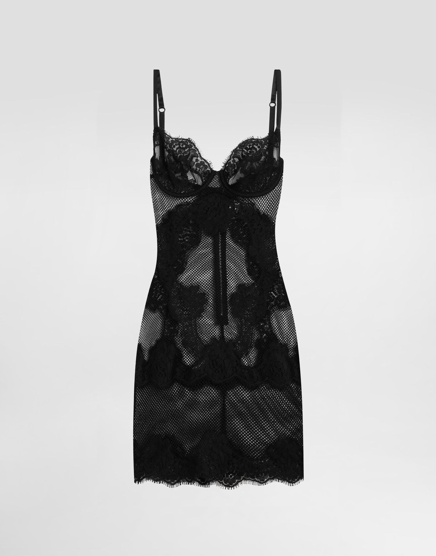 Pокля Dolce & Gabbana Dolce & Gabbana Lace-Trimmed Mesh Slip Dress Черно | F6GAHTFLUANN0000, 0
