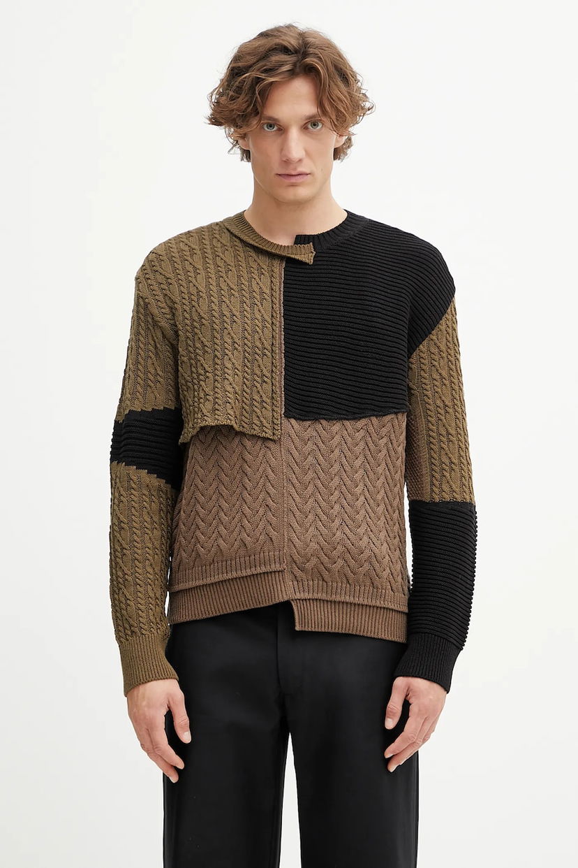 Пуловер Andersson Bell Andersson Bell Patchwork Asymmetric Crewneck Sweater Кафяво | atb1330m