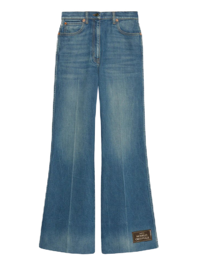 Дънки Gucci Denim Flare Label Jeans Тъмно синьо | 623441 XDCD9 4759