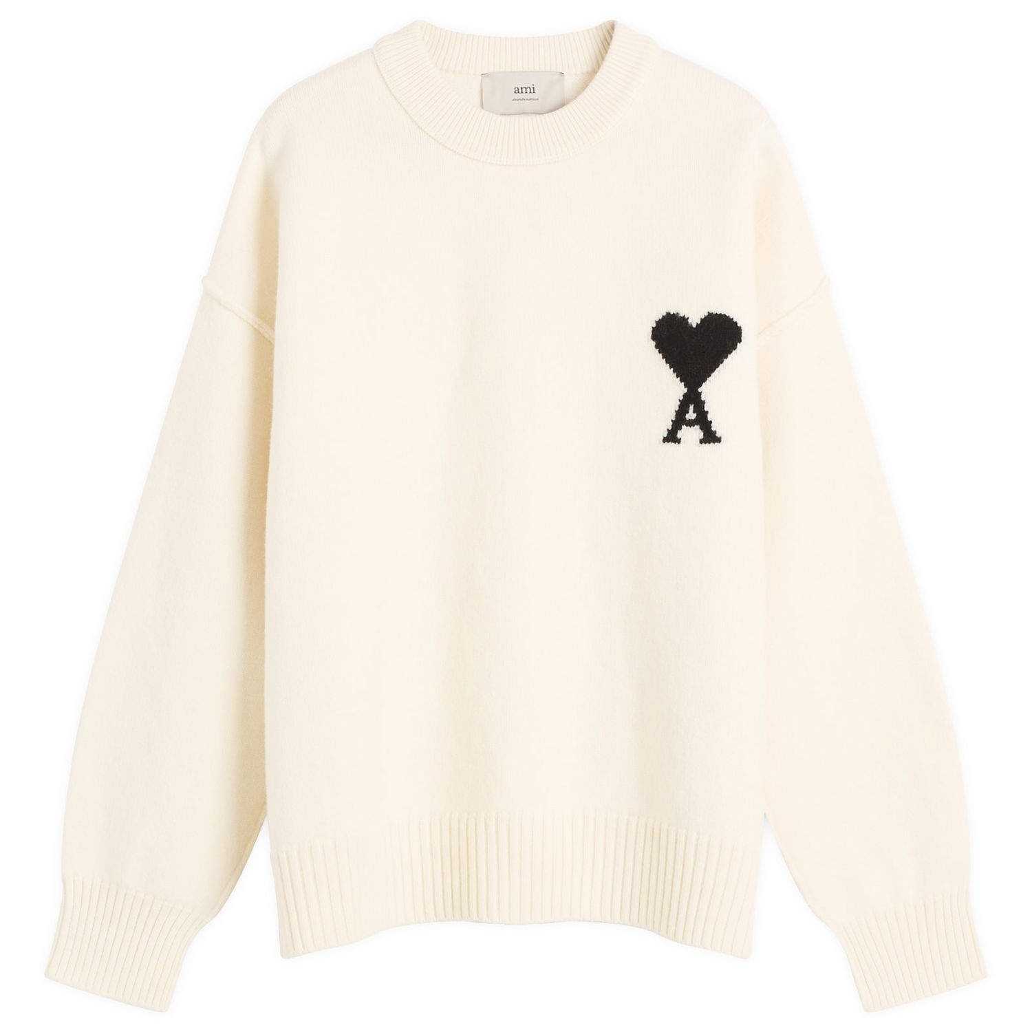 Пуловер AMI Men's Felted Merino Wool ADC Crew Neck Jumper, Size Large Бяло | H25UKS838-018-151H25, 0