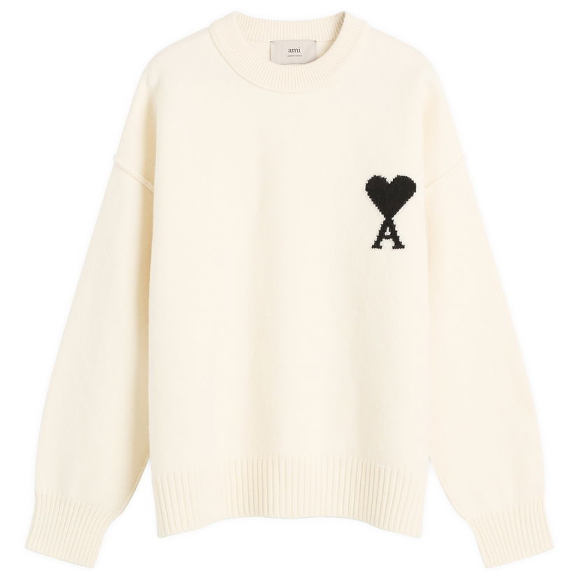 Пуловер AMI Men's Felted Merino Wool ADC Crew Neck Jumper, Size Large Бяло | H25UKS838-018-151H25