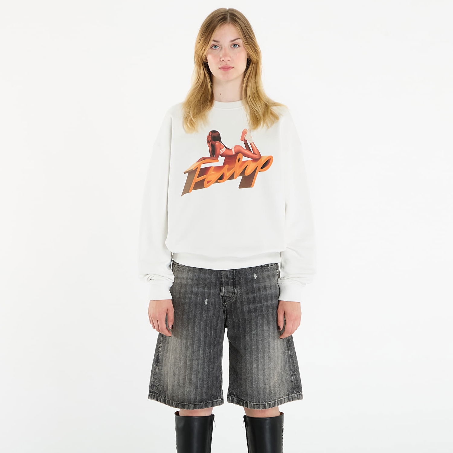 Суитчър Footshop Playboy x FTSHP Crewneck UNISEX Off White Бяло | FTSHP_520, 1