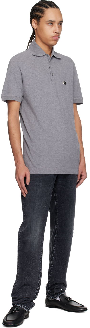 Поло тениска Dolce & Gabbana Dolce&Gabbana Cotton Polo with Metal Tag Сиво | G8SN1TFU7EN, 3